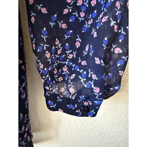 LC Lauren Conrad Blue Floral Long Sleeve Keyhole Back Hi Lo Tunic Blouse Size L - Picture 3 of 4